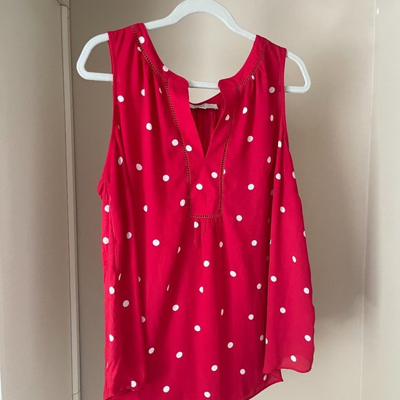 LOFT Tops - Red and White Polka Dot Mixed Media Top